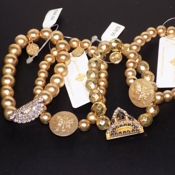 Lot 4 New Signed Jane Marie Metal Bead Bracelets Bundle. Bee Circle & Rhinestone - Picture 11 of 11